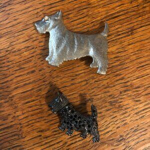 Pins Scottie Dog Black Rhinestone Silver Vtg Pin